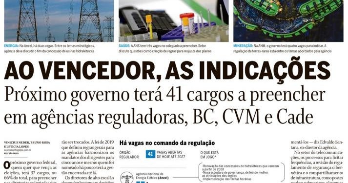 O Globo menciona ABAR em reportagens sobre indicações de diretores de agências